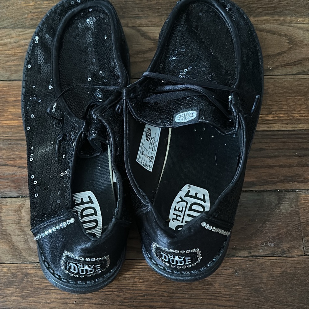 Hey Dude Kids Sparkly Black Sneakers